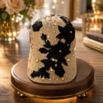 Khaki and black flower w/ gold rhinestone