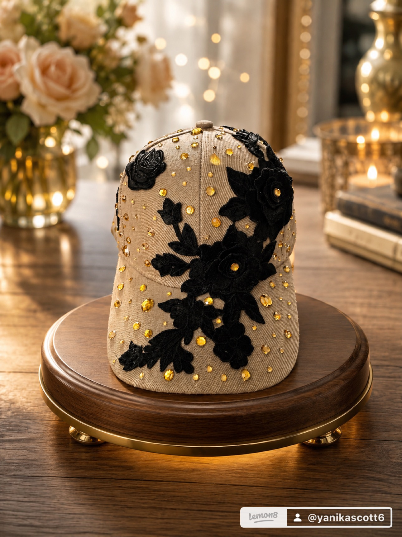 23 Khaki and black flower w/ gold rhinestone - Image 1